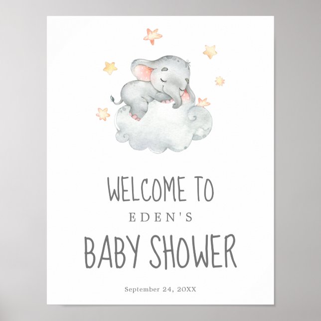 Kleine Elephant Girl Baby Dusche Willkommen Poster (Vorne)