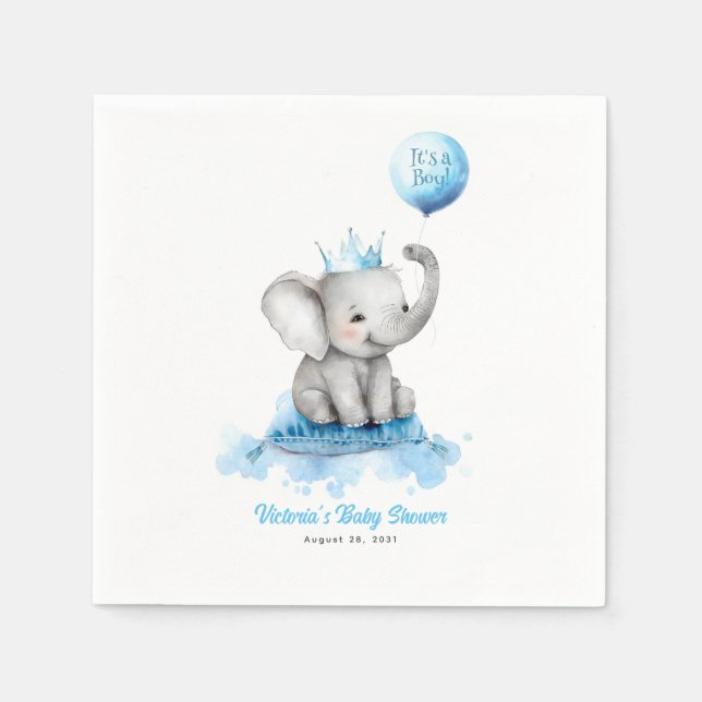 Kleine Elephant Prince Niedlich Blue Baby Dusche Serviette (Vorderseite)
