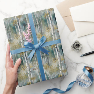 Kleine endlose Birken-Traumlandschaft Bäume im Neb Geschenkpapier