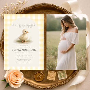 Kleine Entlein-Enten-Gingham-Foto-Baby-Party Einladung