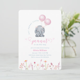 Kleine Erdnuss Floral Balloon Elefant Baby Shower  Einladung