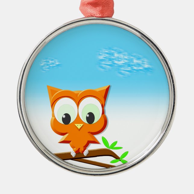 Kleine Eule auf einer Zweige Silbernes Ornament (Vorne)
