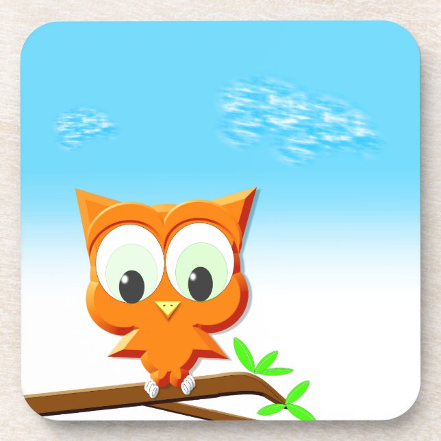 Kleine Eule auf einer Zweige Untersetzer (Vorderseite)