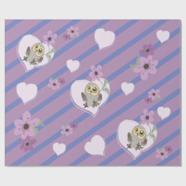 Kleine Eule Herz & Blume Geschenkpapier