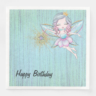 Kleine Fairies in Rosa und Blau zum Geburtstag Serviette