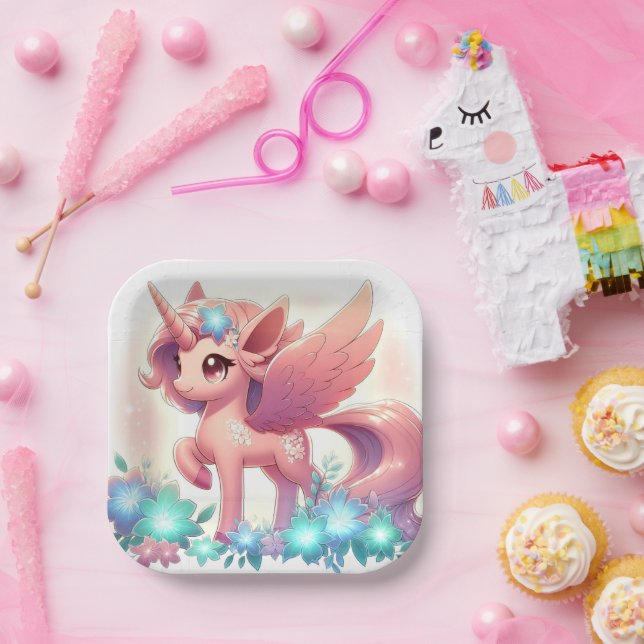 Kleine Fantasy Unicorn Kinderdusche Pappteller (Party)