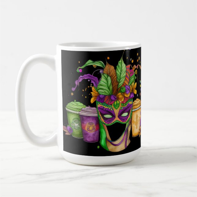 KLEINE FARBENE MARDI GRAS MASKS & GETRÄNKE KAFFEETASSE (Links)