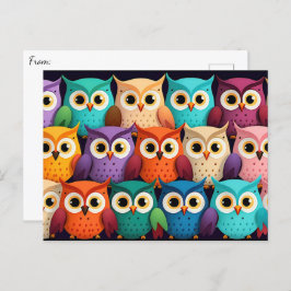 Kleine farbenfrohe Owls Postkarte
