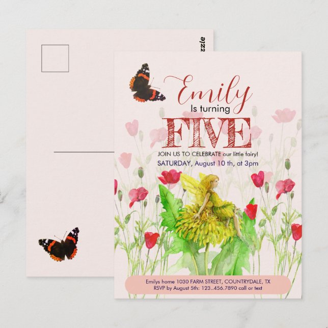 Kleine Fee und Mohnblumen Postkarte (Vorne/Hinten)