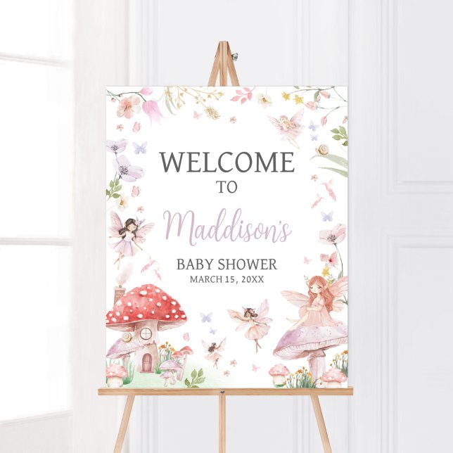 Kleine Fee Whimsical Baby Dusche Empfang Poster (Whimsical Little Fairy Baby Shower Welcome Sign)