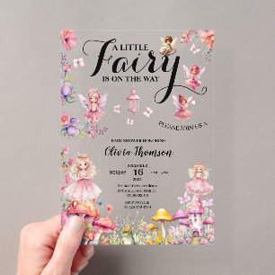 Kleine Feen-Baby-Shower-Rosa Rosen Floral Rosa Acryleinladungen