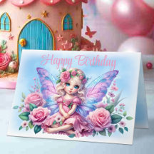 Kleine Feen-Elfe im rosa Kleid & Rosen Geburtstag
