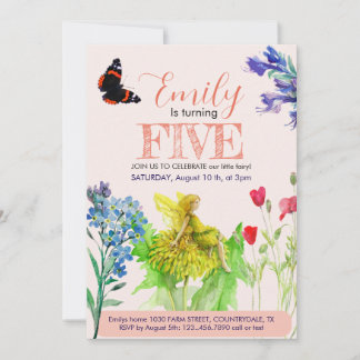 Kleine Feen und Wildblumen Einladung