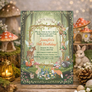 Kleine Feen Whimsical Wald 9. Geburtstagsfeier Einladung
