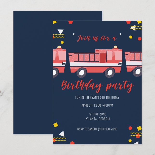 Kleine Feuerwehrmännchen Geburtstagsparty Einladung (Vorne/Hinten)