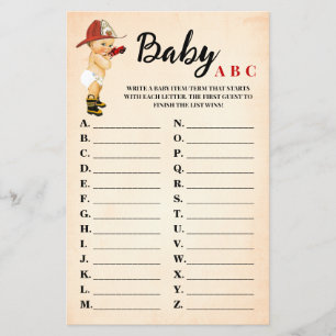 Kleine Firefighter Baby ABC Baby Shower Game Card Flyer