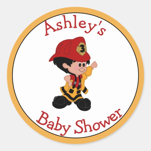 Kleine Firefighter Baby Shower Stickers (Vorderseite)