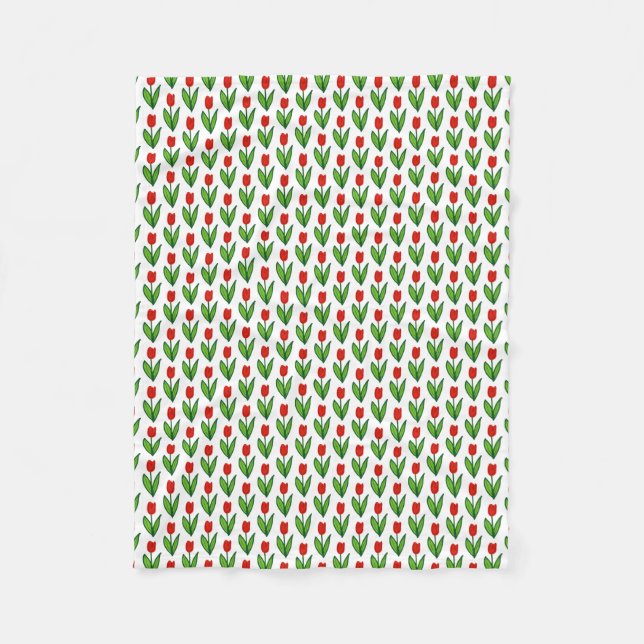 Kleine Fleecedecke mit roten Tulpenmuster-Blume (Vorderseite)