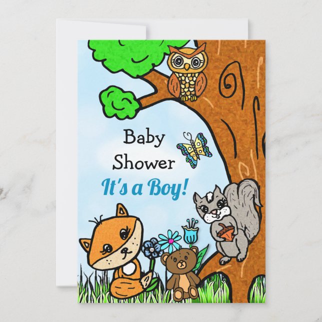 Kleine Fox- und Waldfreunde Kinderdusche Einladung (Vorderseite)
