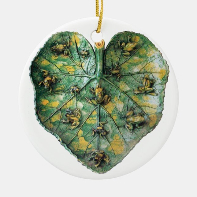 KLEINE FROGS AUF EINER GRÜNEN LEAF KERAMIKORNAMENT (Vorne)