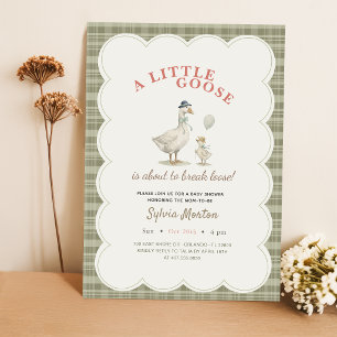 Kleine Gans-Salbei-Grün-Gingham-Schleife-Baby-Part Einladung