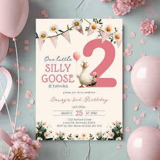 Kleine Gänsemädchen Floral 2. Geburtstag Einladung