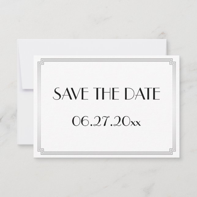 Kleine Gatsby Art Deco Silber Hochzeit Save The Da Date (Vorderseite)