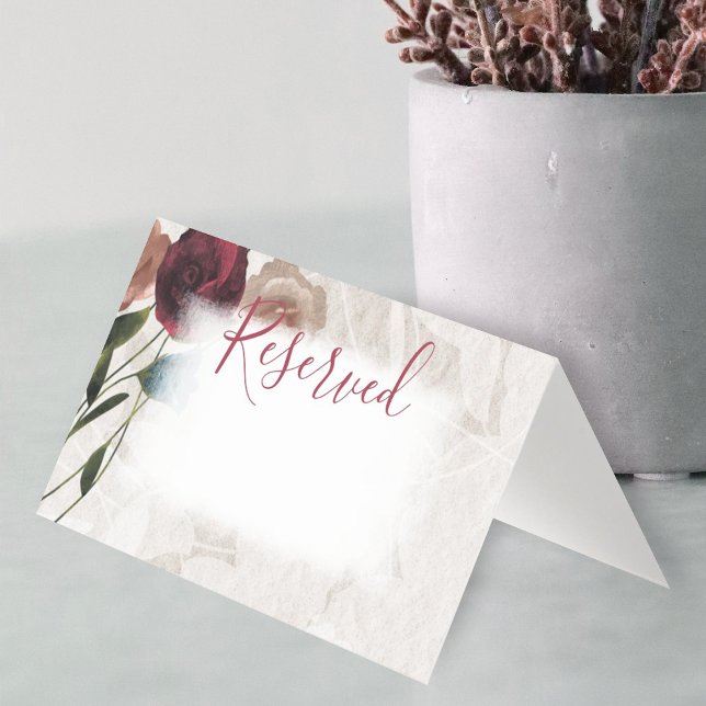 Kleine geflochtene Burgunder Beige Rose geflochten Visitenkarten (beige, burgundy roses wedding reserved card, folded escort card, seating name card, place card)