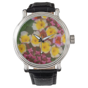 Kleine, gelbe tropische Blume mit rosafarbenen Bud Armbanduhr