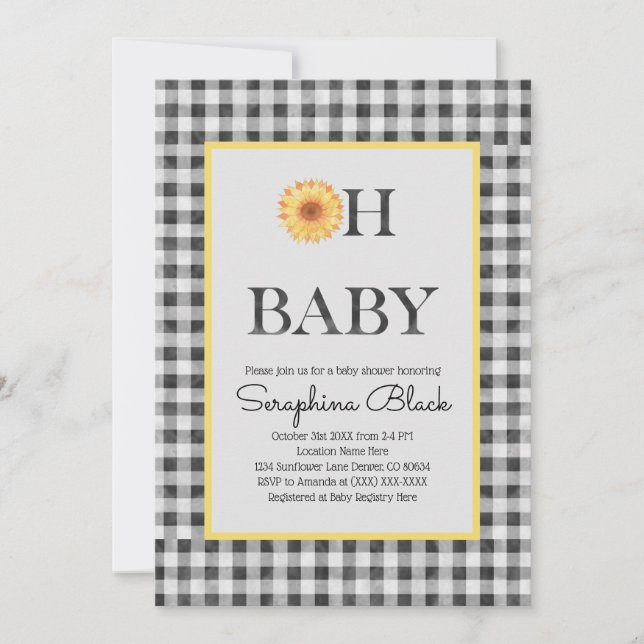 Kleine gelbe und schwarze Sommer-Picnic-Babydusche Einladung (Vorderseite)