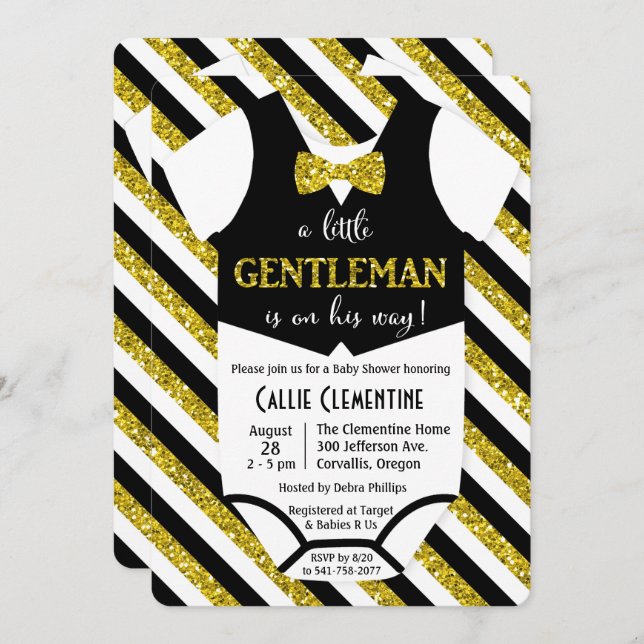 Kleine Gentleman Bow Krawatte Kinderdusche Einladu Einladung (Vorne/Hinten)