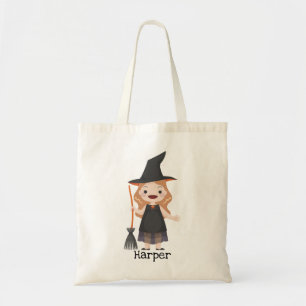 Kleine Girl-Hexe-Trick oder Treat-Beutel Hallowee Tragetasche