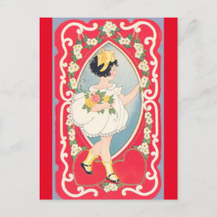 Kleine Girl mit Bouquet Vintag Valentine Postkarte