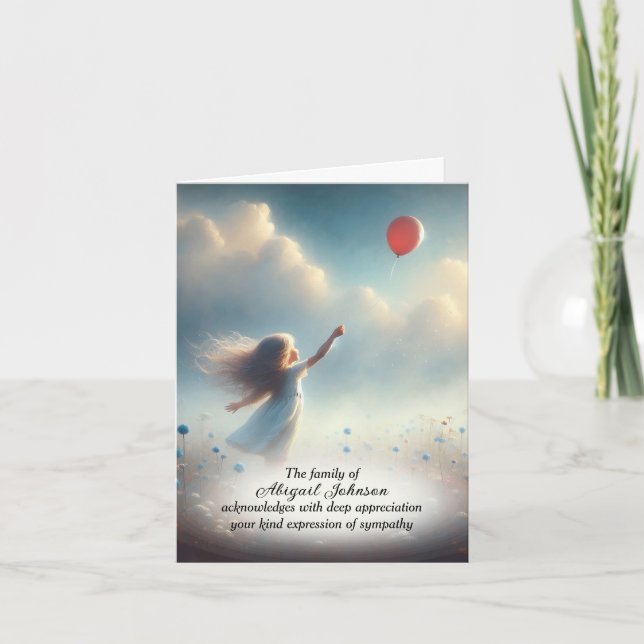 Kleine Girl mit Red Balloon Beileid Danke (Vorderseite)
