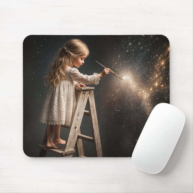 Kleine Girl Painting Night Stars Mousepad (Mit Mouse)