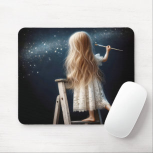 Kleine Girl Painting Stars im nächtlichen Himmel Mousepad