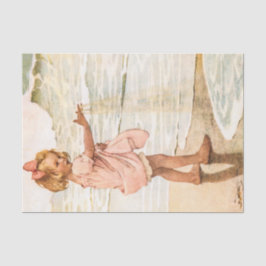 Kleine Girl Playing mit Sand Vintag Illustration Seidenpapier