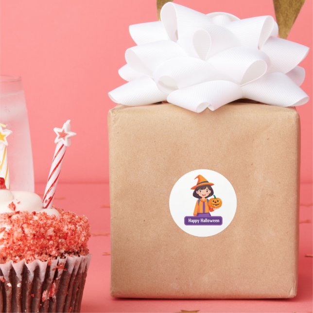 Kleine Girl Pumpkin Trick oder Treat Runder Aufkleber (Party)