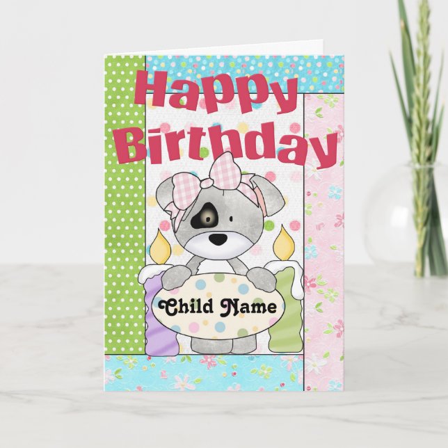 Kleine Girl Puppy - individuell anpassbare Happy B Karte (Vorderseite)