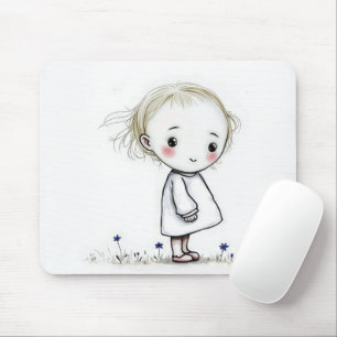 Kleine Girl Sketch mit Wildblumen Mousepad