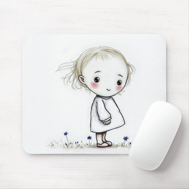 Kleine Girl Sketch mit Wildblumen Mousepad (Mit Mouse)