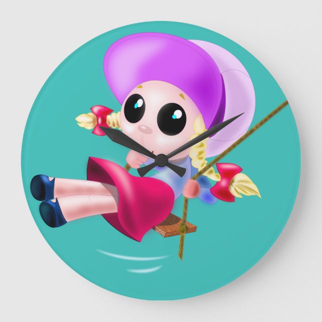 Kleine Girl Swinging Große Wanduhr (Vorderseite)