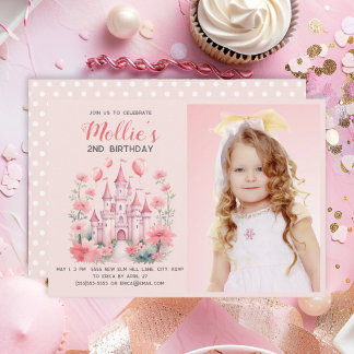 Kleine Girls 2. Geburtstag Pink Castle Foto Einladung