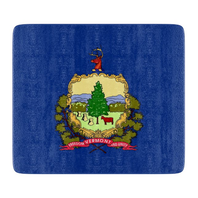 Kleine Glasschneidplatte mit der Flagge Vermont Schneidebrett (Vorderseite)