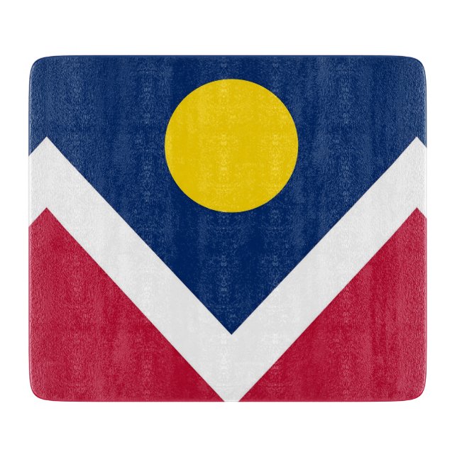Kleine Glasschneidplatte mit der Flagge von Denver Schneidebrett (Vorderseite)