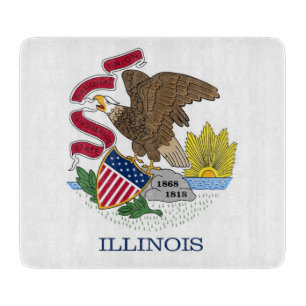 Kleine Glasschneidplatte mit der Flagge von Illino Schneidebrett