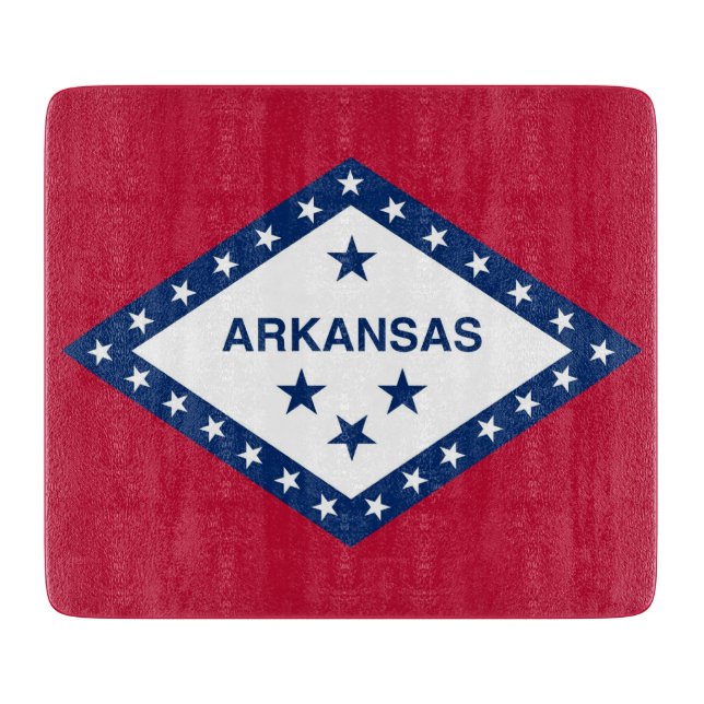 Kleine Glasschneidplatte mit Fahne von Arkansas Schneidebrett (Vorderseite)