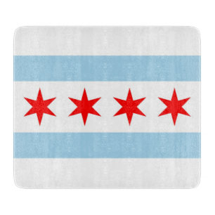 Kleine Glasschneidplatte mit Flagge von Chicago Schneidebrett
