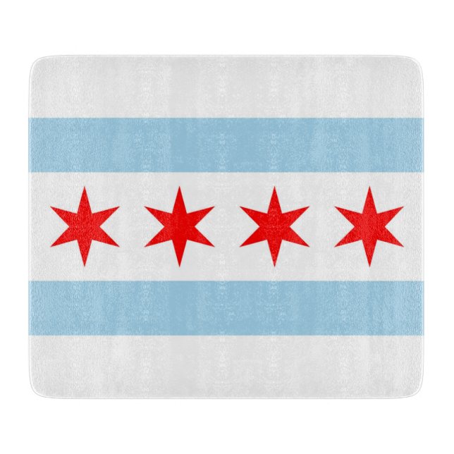 Kleine Glasschneidplatte mit Flagge von Chicago Schneidebrett (Vorderseite)