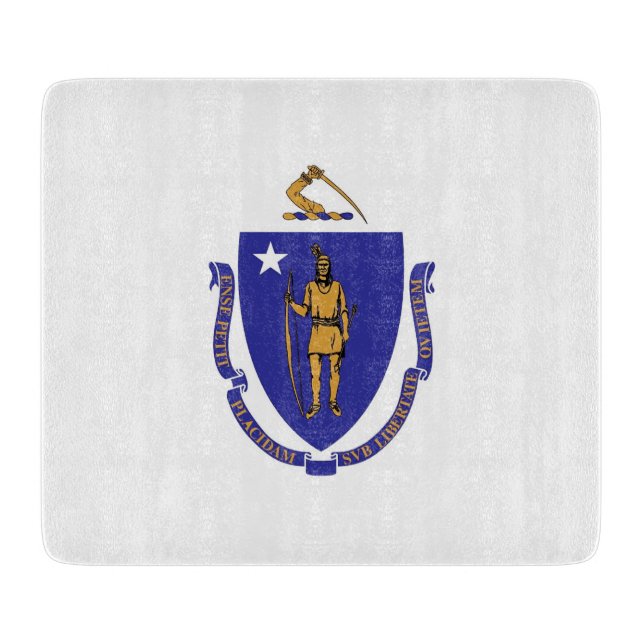 Kleine Glasschneidplatte mit Massachusetts-Flagge Schneidebrett (Vorderseite)